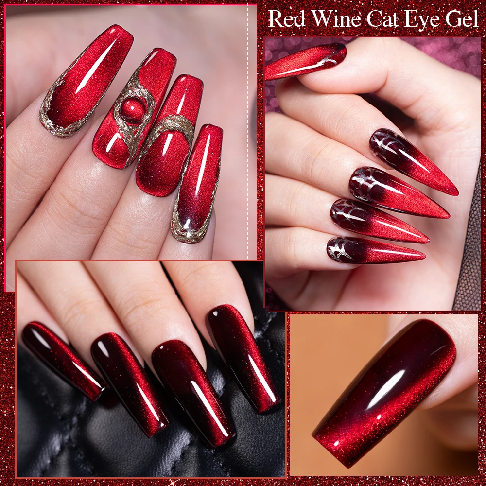 PUENTE 7.5ML Wine Red Magnetic Cat Eye Gel Nail Polish With Magnet, Super Shiny Ruby Red Magnetic Nail Gel, Soak Off UV/LED Lamp Curing, Glossy Varnish, Hypoallergenic Nail Salon Quality Polish for Skin, Gift for Women gallery 6