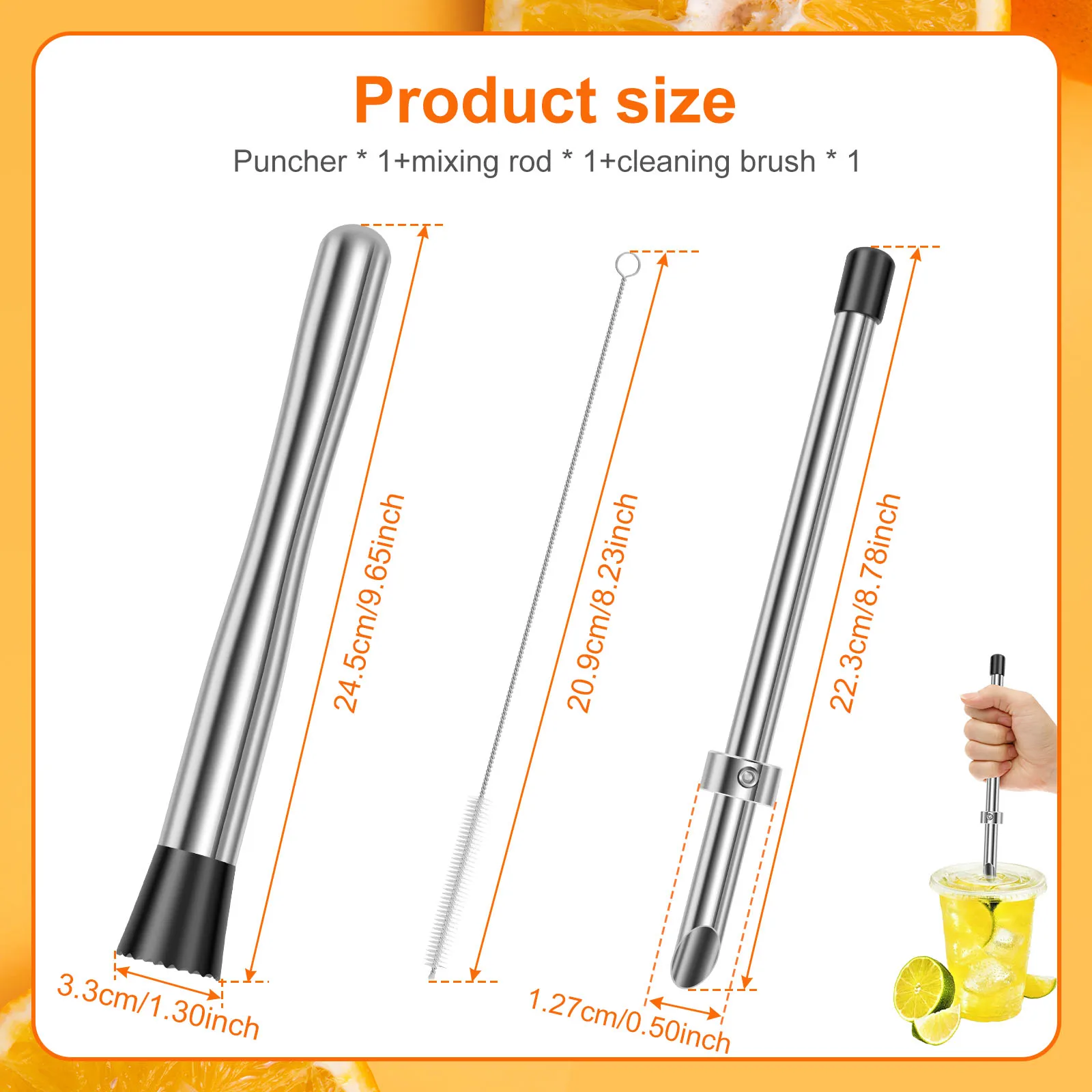 Straw Puncher and Muddler for Lemonade Cups Stainless Steel Straw Hole Puncher Versatile Punching Tools Muddler for Coffee Shop