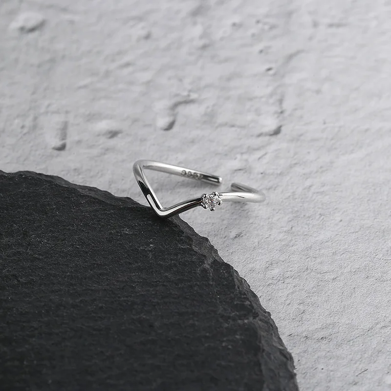 CIAXY الفضة اللون هندسية متموجة خط خواتم للنساء شخصية مطعمة الزركون حلقة مفتوحة مجوهرات بسيطة