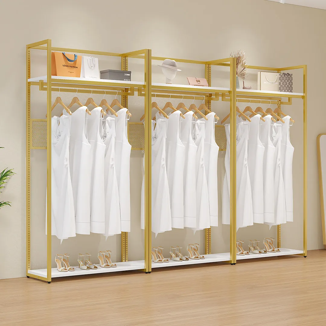 

Wedding shop display rack Clothing store floor-to-ceiling gold shelf Special photo studio dress shelf High-end display hanger