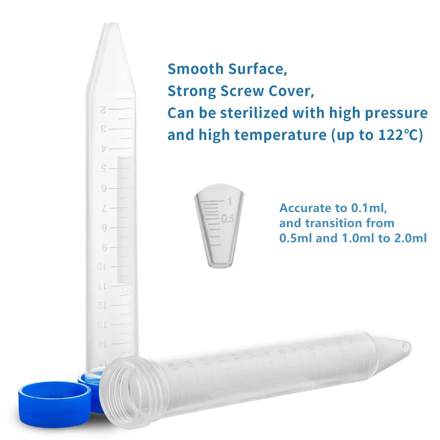 15ml Plastic Test Tubes Conical Centrifuge Tube with Screw Caps Plastic Container with Graduated and Write-on Spot 100Pcs