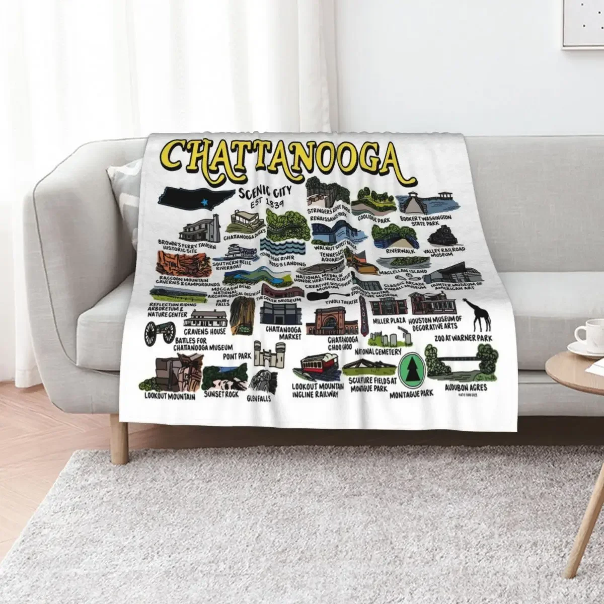 

Chattanooga Map Art Throw Blanket Designers Decorative Beds Summer Blankets For Bed Blankets