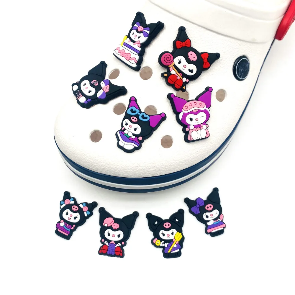 MINISO 1PCS Kuromi Cartoon Character DIY Black Cat Accessories PVC Decorate Funny Sanrio Shoe Charms For Girls Kids Party Gifts