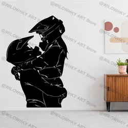 Cute Moto Couple Motocross Wall Decal, Motocross Wall Decor Bedroom Dirt Bike Gift Sticker Art Vinyl Sports Wall Art Room Decor