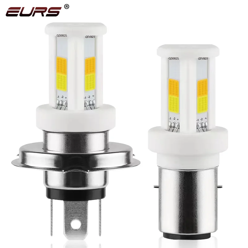 EURS 1PCS H4 Dual color LED Motorcycle lights COB Ceramic H6 BA20D P15D LED Headlights Motorcycle Lights White Yellow 12V