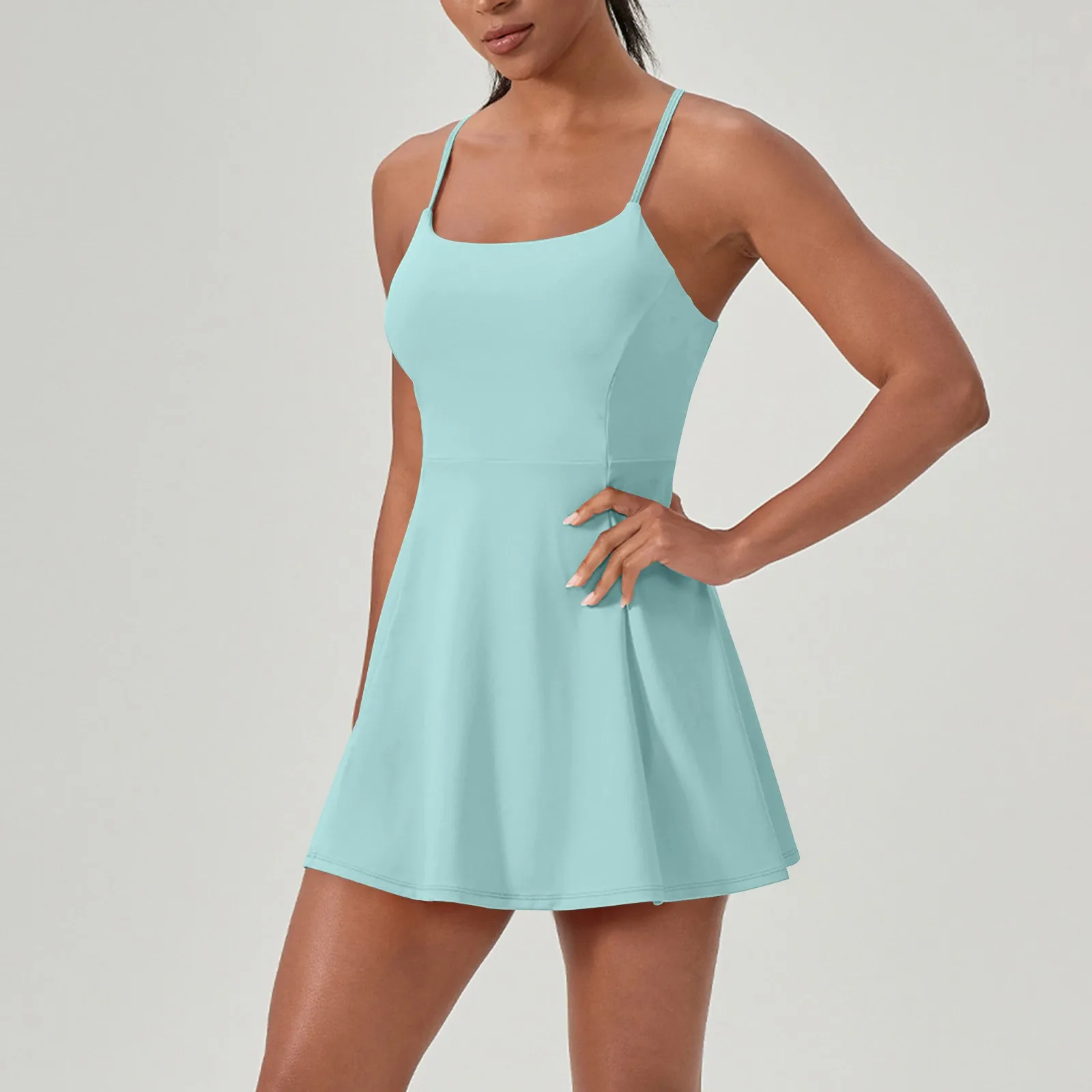 

Women Cross Back Fitness Dress Sleeveless Training Outdoor Tennis Dress Built-in Bra And Shorts Running Casual Yoga Sport Dress