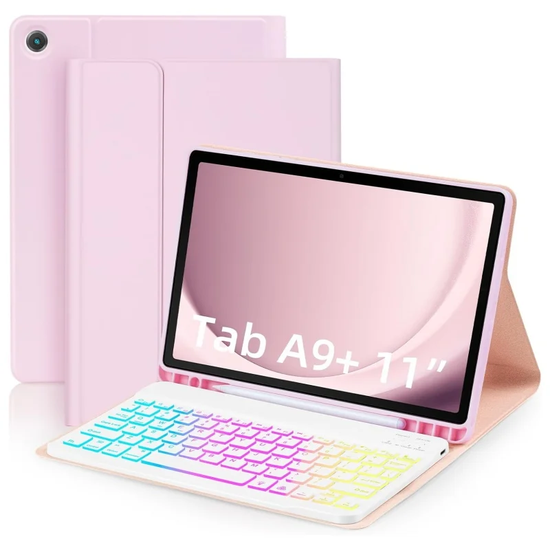 Case with Keyboard for Samsung Galaxy Tab A9 Plus 11 Inch Rainbow Backlight Detachable Magnetic Tablets Keyboard Case Funda