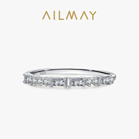 Ailmay New Style Fashion 925 Sterling Silver Simplicity Dazzling Rectangle CZ Stackable Rings For Women Statement Jewelry Gift