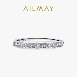 Ailmay New Style Fashion 925 Sterling Silver Simplicity Dazzling Rectangle CZ Stackable Rings For Women Statement Jewelry Gift