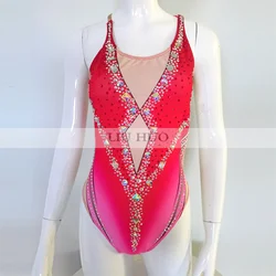 LIUHUO Synchronized Swimming Tights Girls Performance Kids Rhythmic Leotard Children Teens Competition Teamwear Sleeveless Red