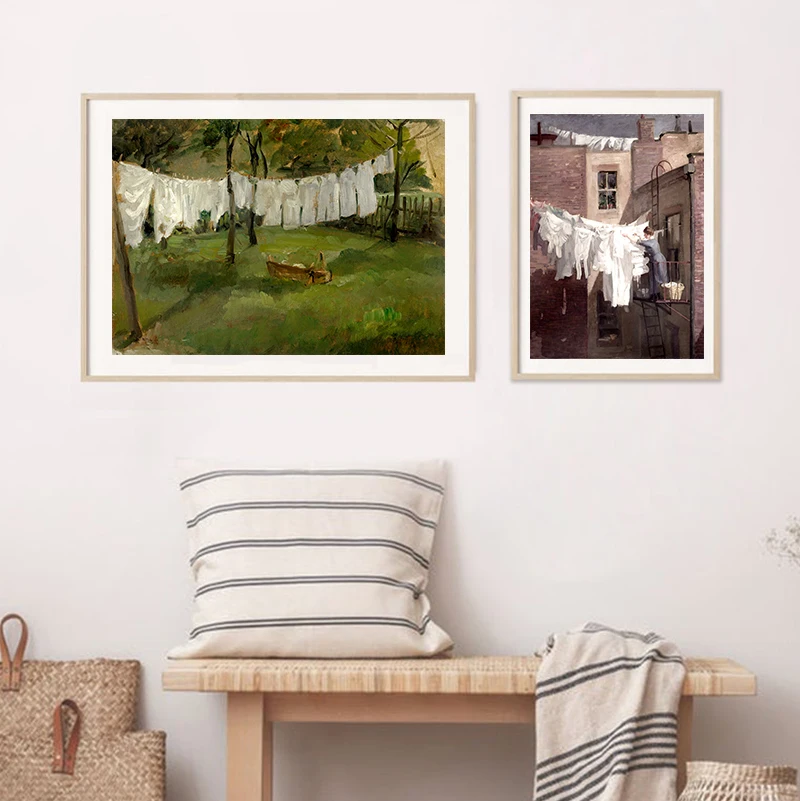 Farmhouse Laundry Oil Painting Vintage Art Print Country Cottage Wall Decoration Canvas Pictures Rustic Laundry Room Decor