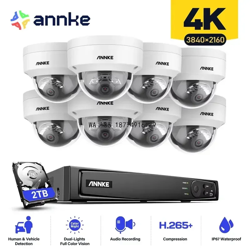 wmwmnu ANNKE 4K 8CH POE Network Video Surveillance System NVR Recorder With 8PCS 4PCS 8MP Audio Recording Security Ip