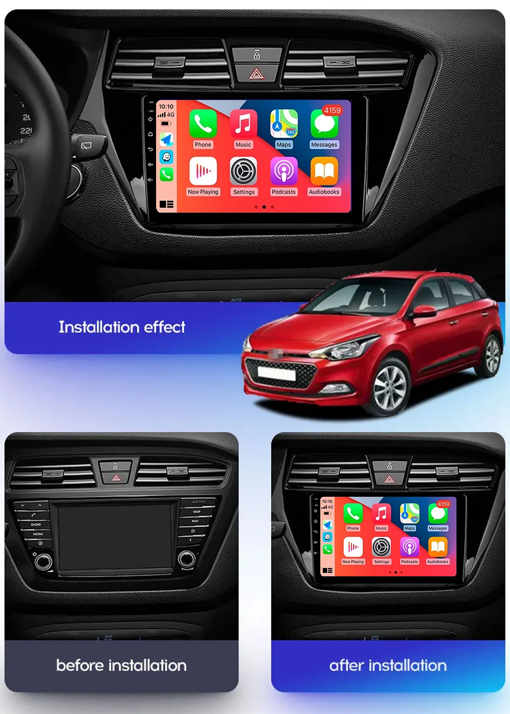 Автомобильное радио Android 14 Carplay для Hyundai I20 LHD 2014-2016 2017 2018 навигация GPS мультимедийный плеер WiFi + 4G авто стерео BT DSP