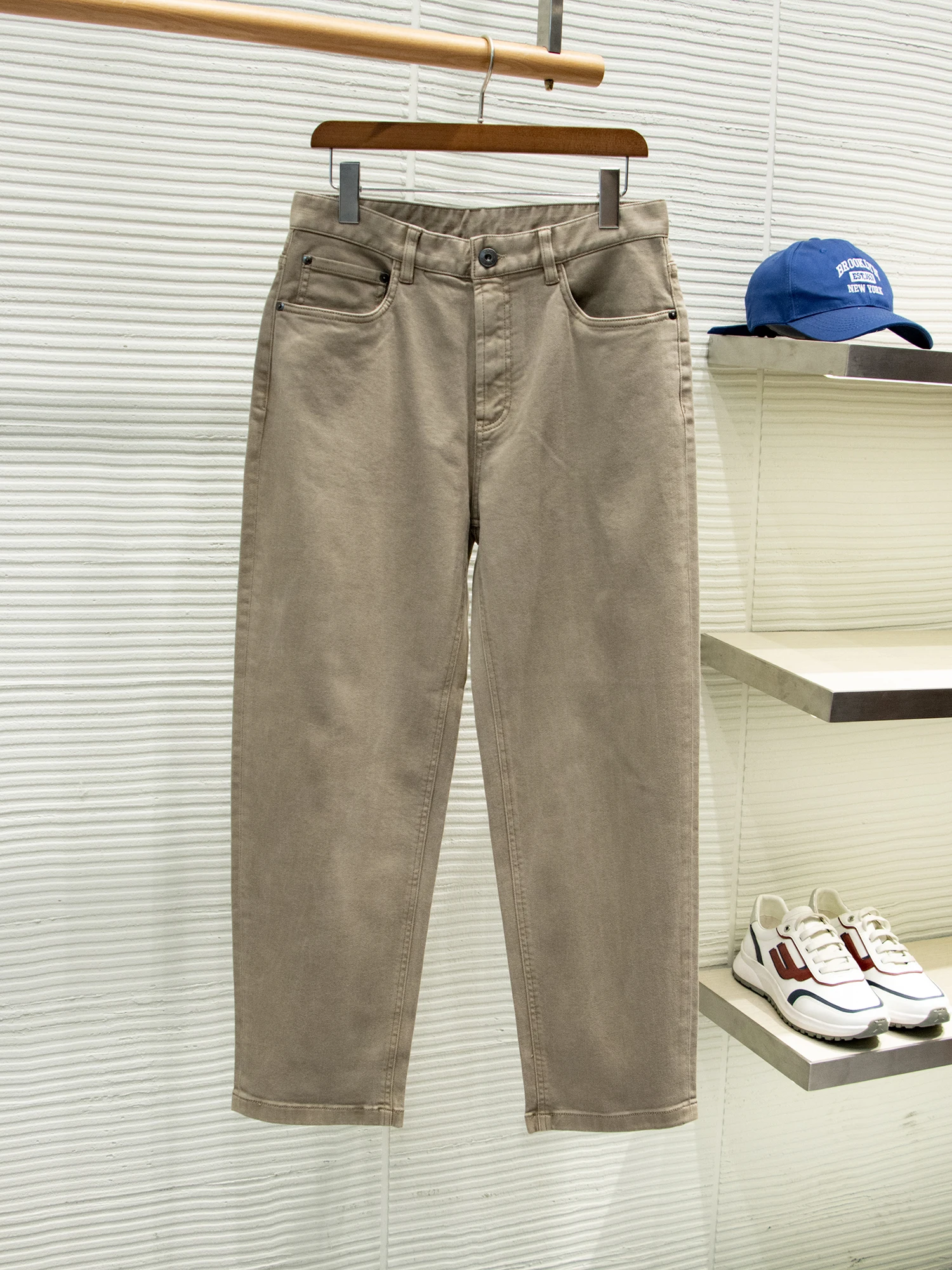 

Классические мужские джинсы прямого кроя из плотного денима цвета хаки-серый, зауженные, с эластичной талией, из смесового хлопка, повседневные