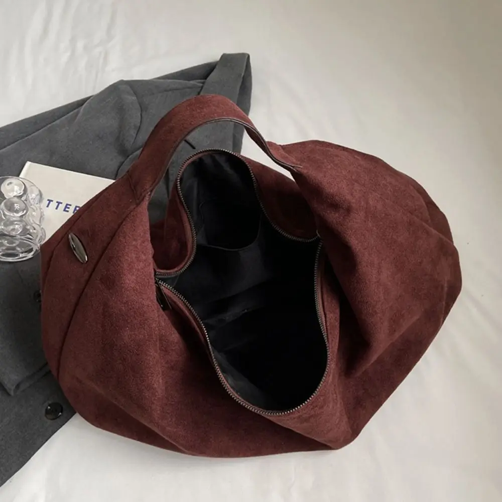 Lässige Handtasche aus Wildleder, große Kapazität, modische Hobo-Tasche, einfarbig, koreanischer Stil, Einkaufstasche, Urlaub