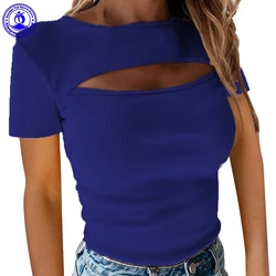 Summer Breathable Women Sexy Hollow Out Casual T Shirts Short/Long Sleeve Round Neck Slim Fit Solid Tops Tees Streetwear 2022