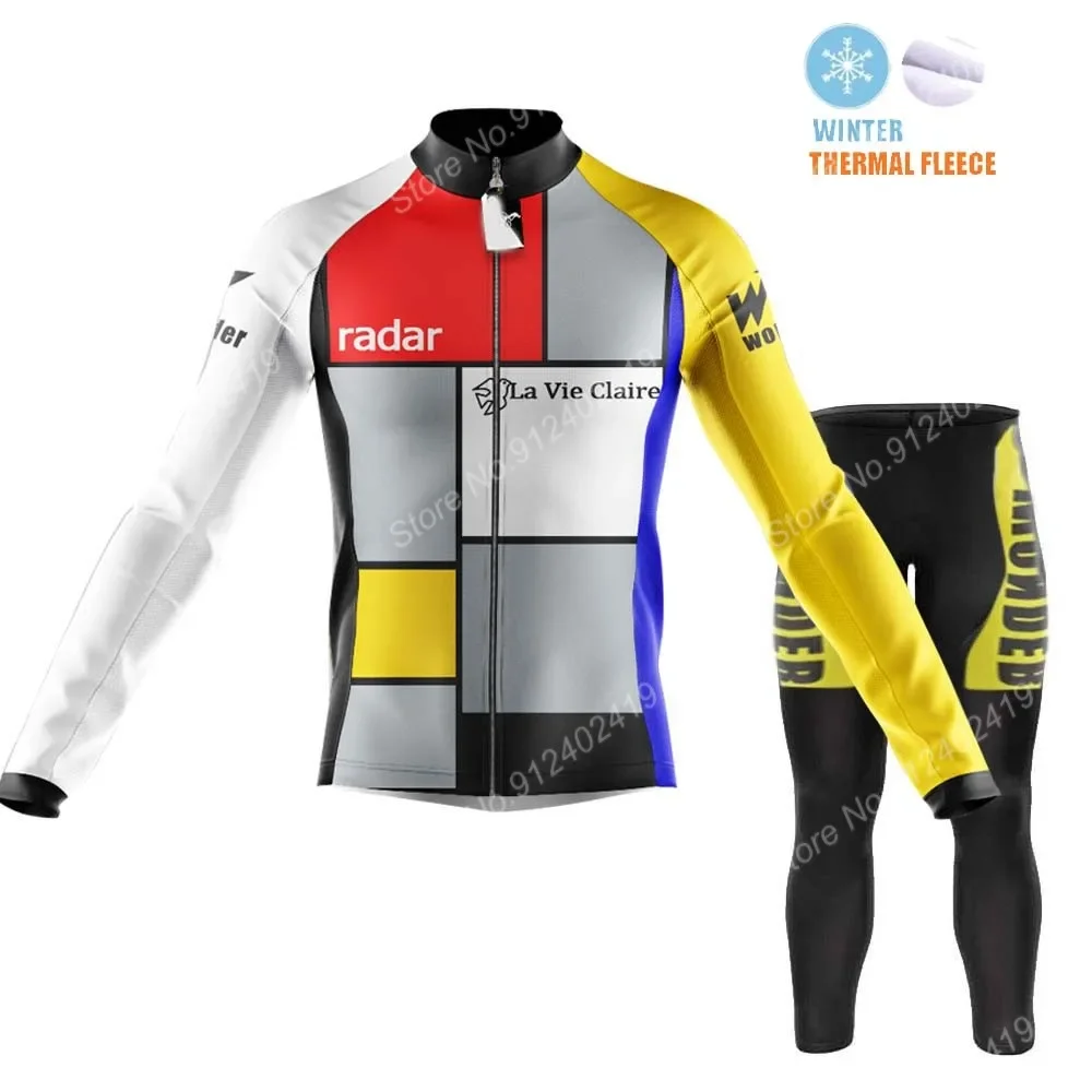 Winter La Vie Claire 2023 Mens Retro Cycling Jersey Set Clothing Suit Long Sleeve MTB Bike Road Pants Bib Ropa Ciclismo