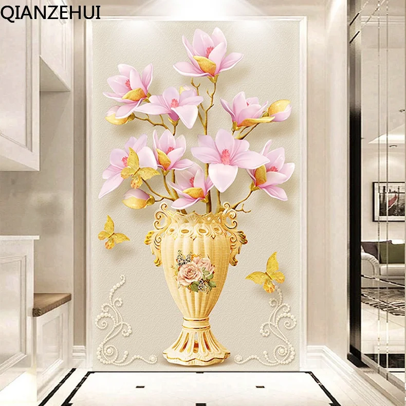 

DIY full Diamond Embroidery,Round Diamond 5D European Magnolia Vase Living room decoration rhinestone beads Diamond painting