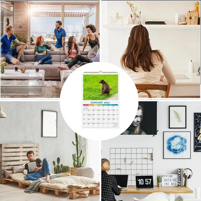 مخطط تقويم الجدار الشهري للكلاب ، هدايا هفوة الكلب مضحك ، التغوط في الأماكن الجميلة ، 12 ، 2024