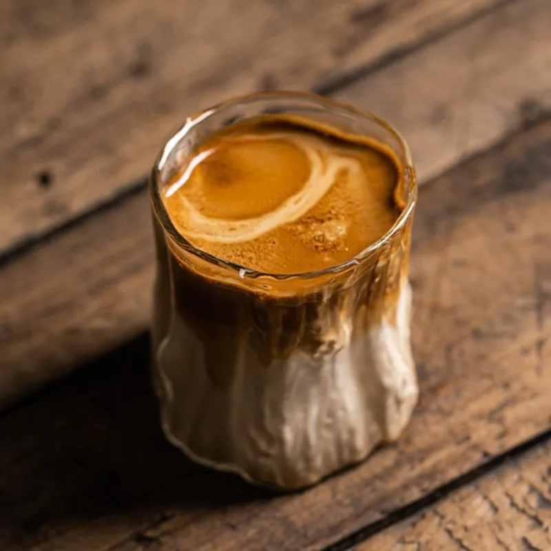 فنجان قهوة أمريكي مثلج، كوب بوروسيليكات شفاف مقاوم للحرارة بطبقة واحدة، كوب قهوة بالحليب بنمط لحاء الزجاج #2