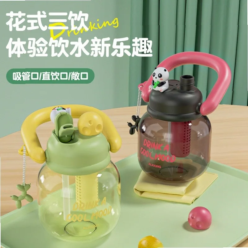 Summertime New panda Large Capacity Water Bottle High looks Portable with Straw&Chug Lid Student Outdoor Big Belly Plastic Cup
