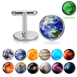 Glow In The Dark Solar System Planet Cufflinks Galaxy Nebula Luminous Moon Earth Sun Glass Cufflinks Shirt Cuff Link Men Fashion