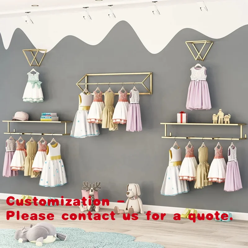 

Customize.Children Clothing Store Furniture Retail Gold Clothing Racks Wall Clothes Display Rack Kid Shop