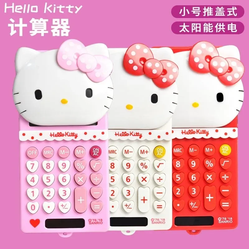 New Hello Kitty Cute Kawaii Push Cover Calculator Fashion Mini Portable Slide Solar Stationery Supplies Gift Prizes Wholesale