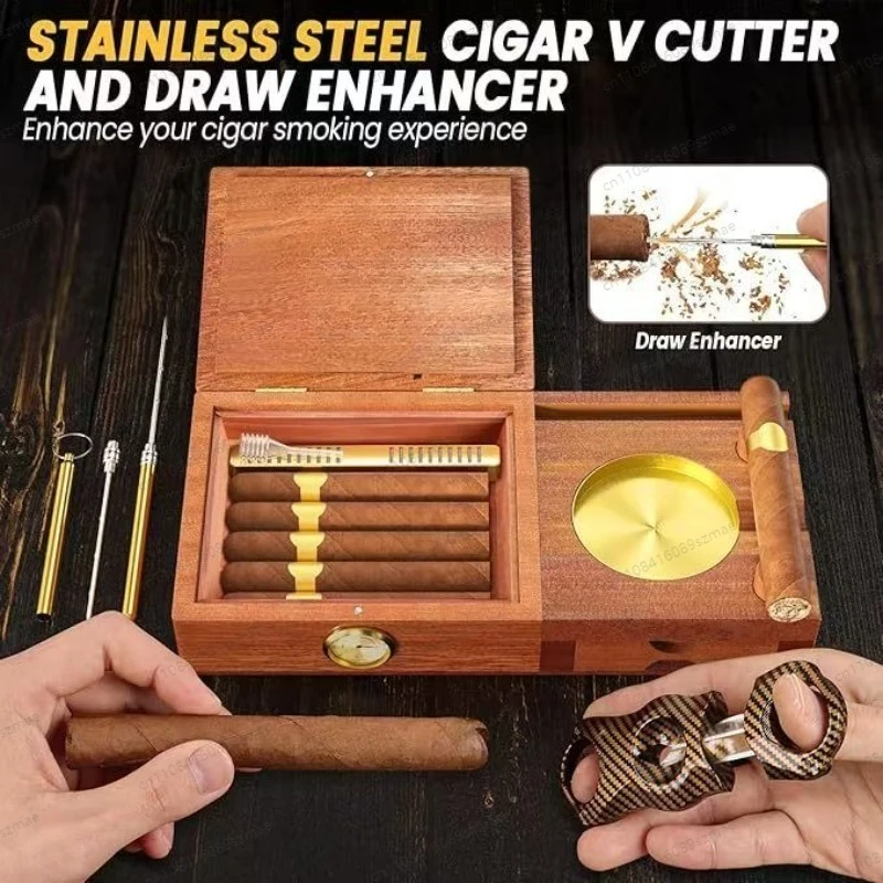 

Многофункциональная подставка для сигар с держателем для стакана для виски – хьюмидор и ящик для хранения сигар из массива дерева