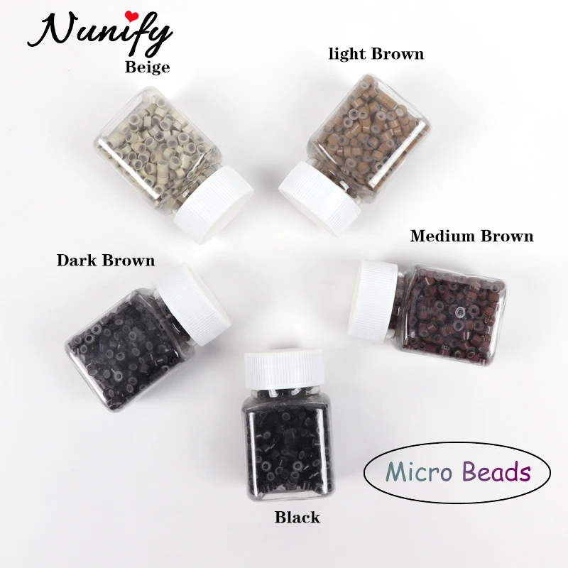 Nunify Premium Silicone Micro Link Rings 5Mm Lined Beads For I Tip Hair Extensions 500Pcs/Bottle Micro Ring For Hair Extension