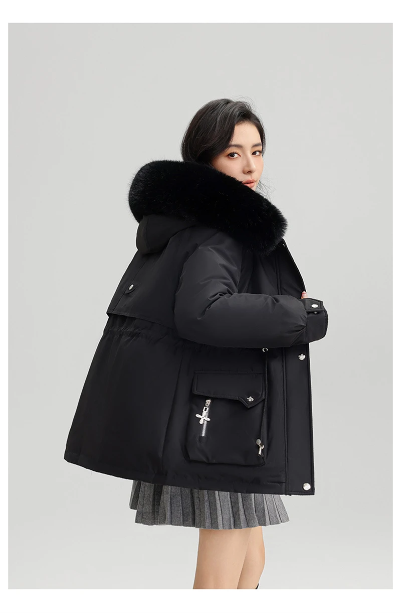 Winter New Warm Down Cotton Jacket with Large Fur Collar Hooded Coat Loose Women Thicken Parker Puffer Overcoat Casual Wear