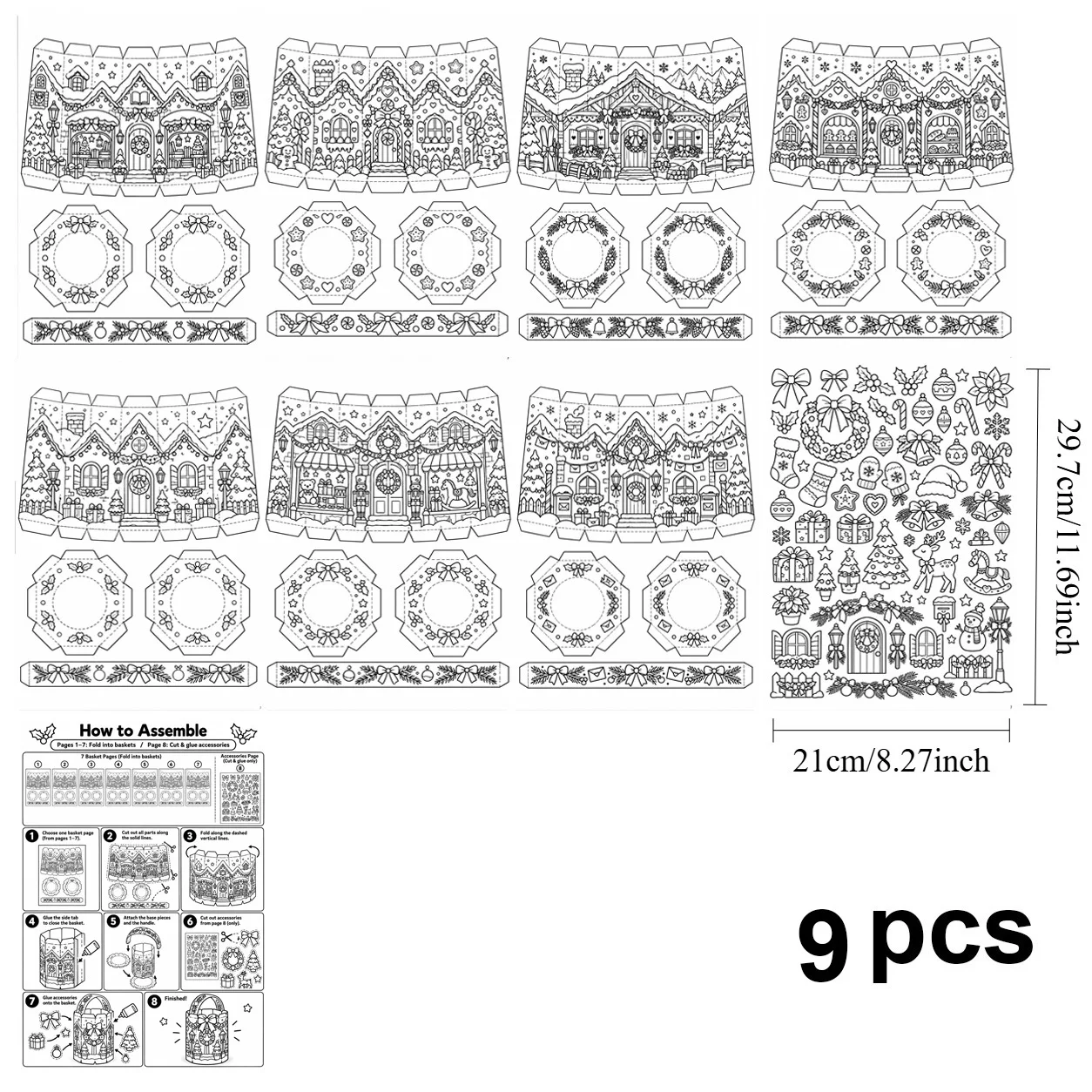 Foldable Christmas Baskets Paper Origami Craft Kit, 8 Sheets DIY Christmas Coloring Craft, Foldable Paper Crafts DIY Decorations
