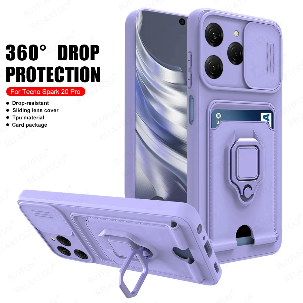 Anti Drop Soft Case For Tecno Spark 20 Pro Car Magnetic Ring Stand On Spark20 Pro Spark20pro Push Pull Camera Protect Shell TPU