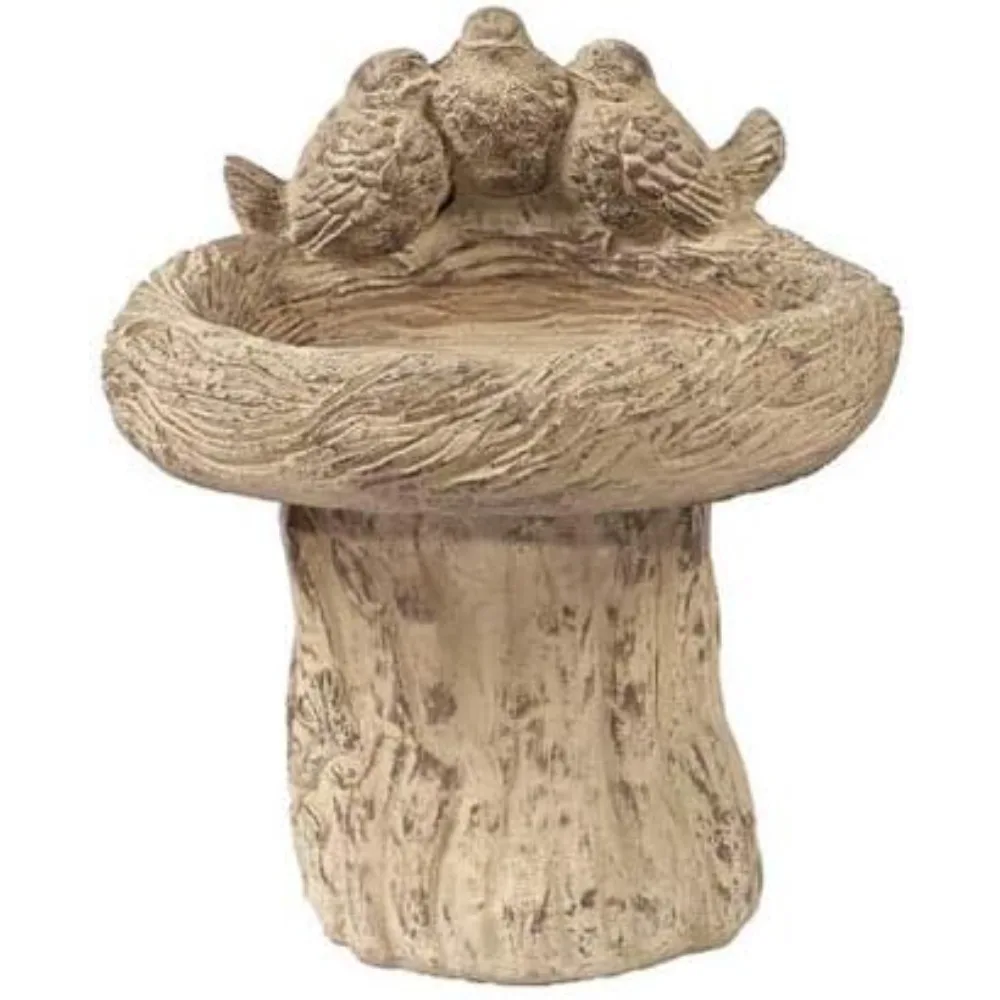 

Stump/3 Birds Birdbath, 19 Tall x 17 Dia- Desert Sand Brown