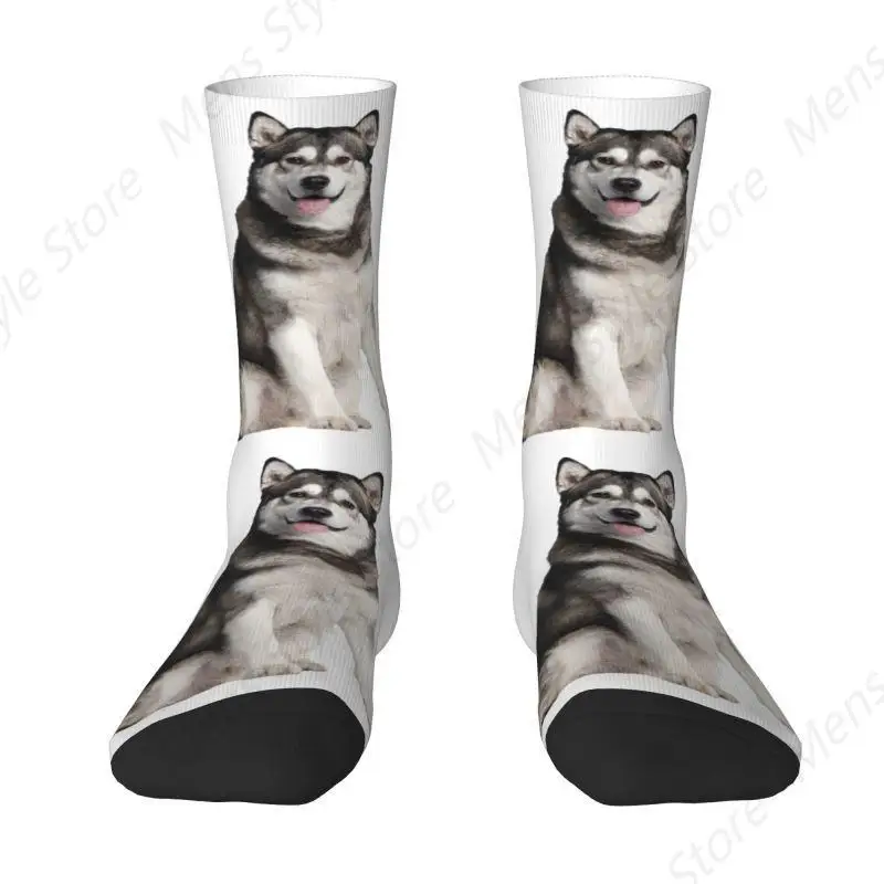 Alaskan Malamute Dog Dress Socks Men Women Warm Fashion Siberian Husky Crew Socks