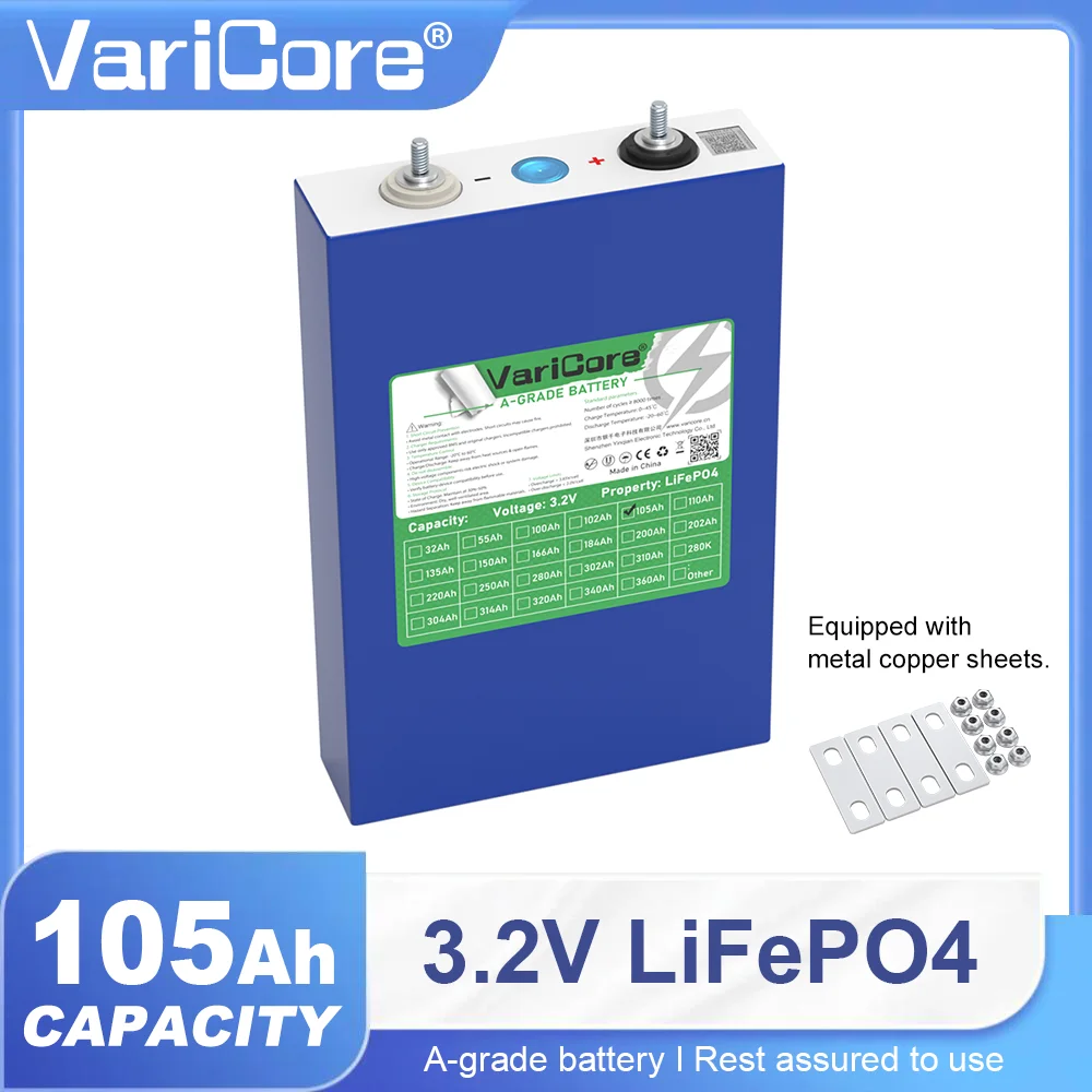 VariCore 3.2V 105Ah LiFePO4 Rechargeable Battery Lithium iron phospha DIY 12V Golf cart Motorcycle Electric Car Solar Batteries