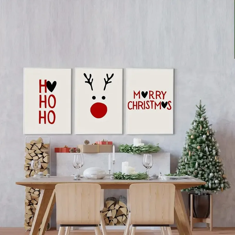 ملصق فني من القماش باللونين الأسود والأحمر لعيد الميلاد وخلفية جدارية لغرفة النوم وغرفة المعيشة وديكور المنزل