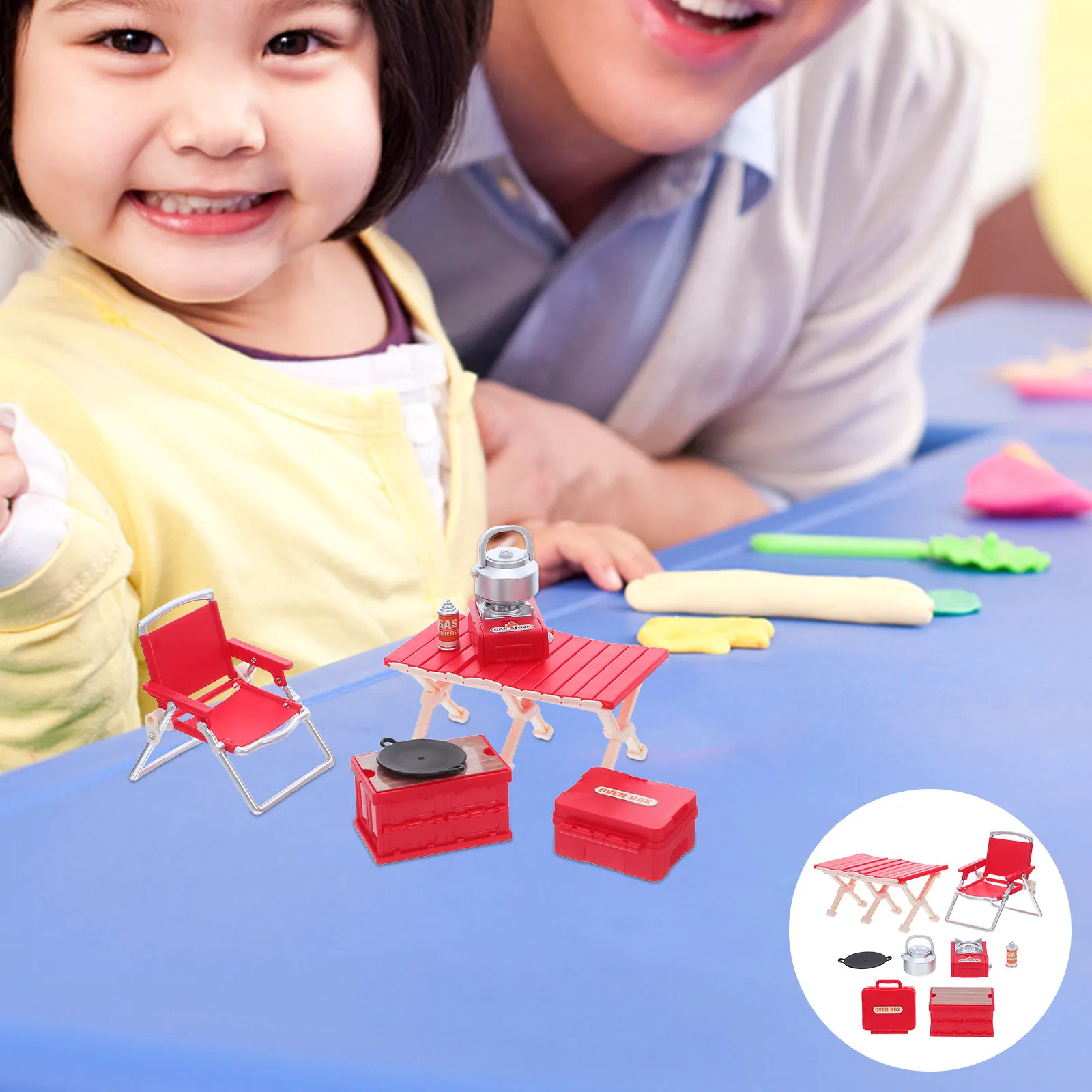 

1 Set Miniature Camping Furniture Folding Chairs Picnic Table Gas Stove Bbq Grill Oven Scene Kids Pretend Play Outdoor Barbecue