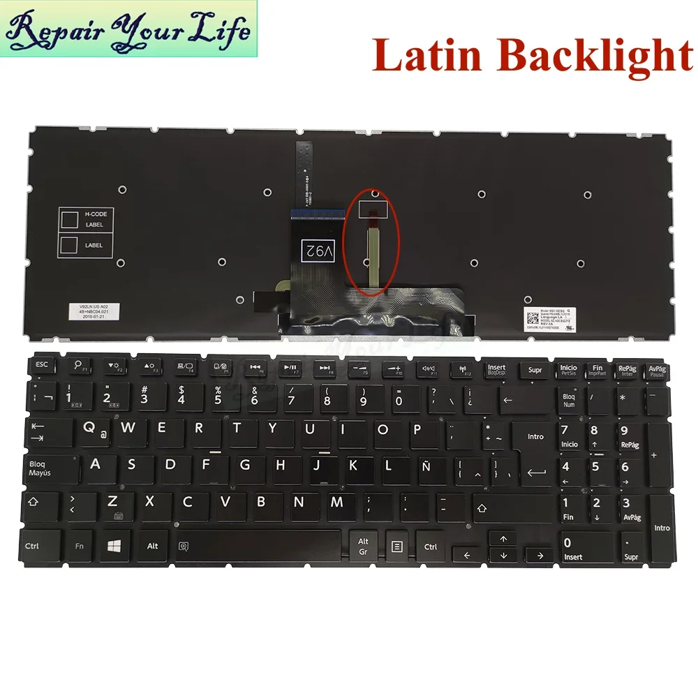 Podświetlana klawiatura amerykańska Latin do Toshiba Satellite L50 B L50 C L55-B L55-C L50D-B L50T-B L50DT-B L70-C LA Nowa podświetlenie klawiatury