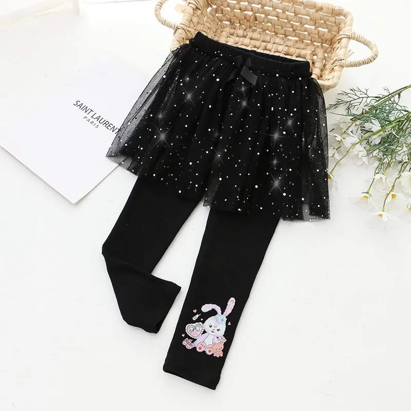 2024 New Girls Skirt Pants For Children Clothing Autumn Disney Princess Skirts Baby Girl Pink Blue Trouser Lace Kids Leggings