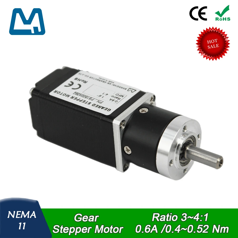 28 Stepper Motor 50mm Body Lenght 0.6A 0.13Nm Nema 11 Planetary Gearbox Radio 15:1