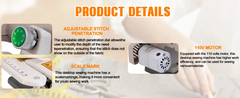 Portable Blindstitch Hem Chain Stitch Sewing Machine 1200 Stitches Per Min For Apparel Tailoring And Alterations