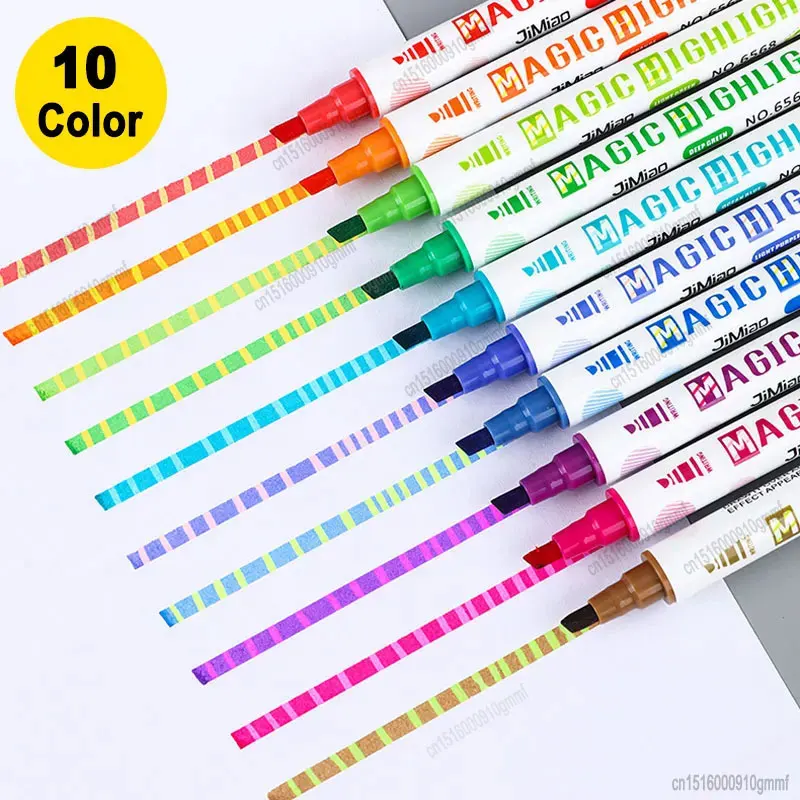 10Pcs Set Magic Color Changing Highlighter Dual Tip Art Marker Pen For Diary Scrapbook DIY Graffiti Drawing Painting Stationery