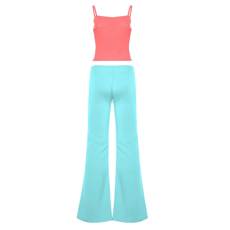candy colored casual summer and autumn fresh camisole+drawstring pants fashion two-piece set