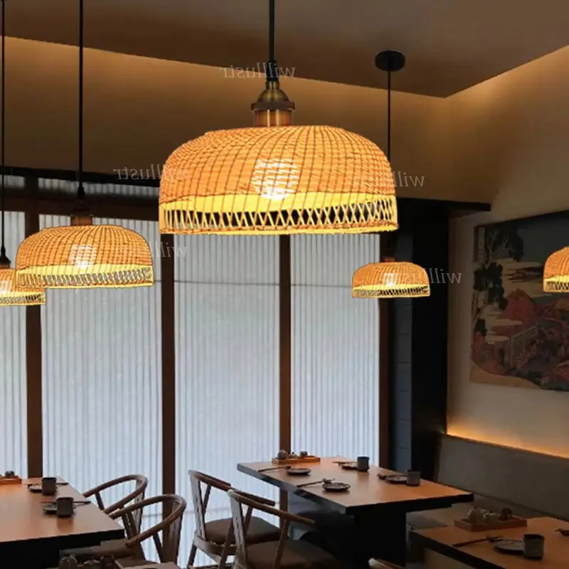 Pastoral Hand Knitted Bamboo Pendant Lamp Hotel Lounge Dining Bedroom Handmade Ceiling Chandelier Suspension Hanging Lighting