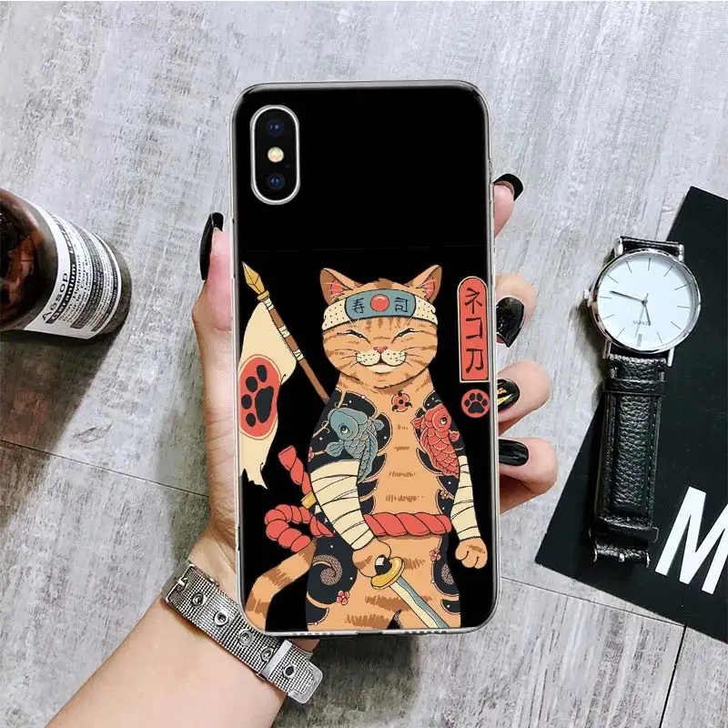 Ramen Sushi Samurai Tattoo Cat Phone Case For iPhone 16 15 Plus 11 14 Pro Max 13 12 Mini XS X 7 8 + SE Pattern Customized Couqe 