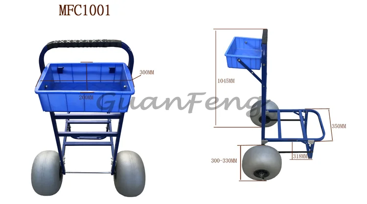 Beach Folding Utility Cart, Aluminum Fishing Trolley with Metal Platform & Two Balloon Wheels for  Camping and Goods Storage - view 5