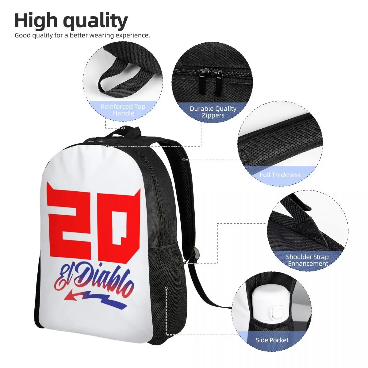 Fabio Quartararo 20 Backpack Daypack Large Capacity Children BookBag School Bag Shoulder Bags for Men Women