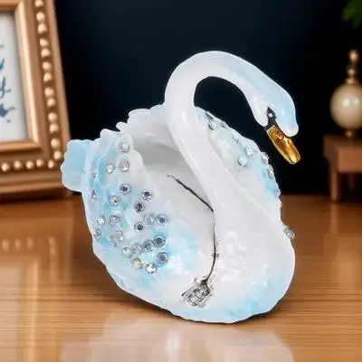 

1Pc Swan Shape Jewelry Box Sky Blue Gradient Vintage Ring Holder for Wedding Gifts Valentine Decor Trinket Box Jewelry Organizer