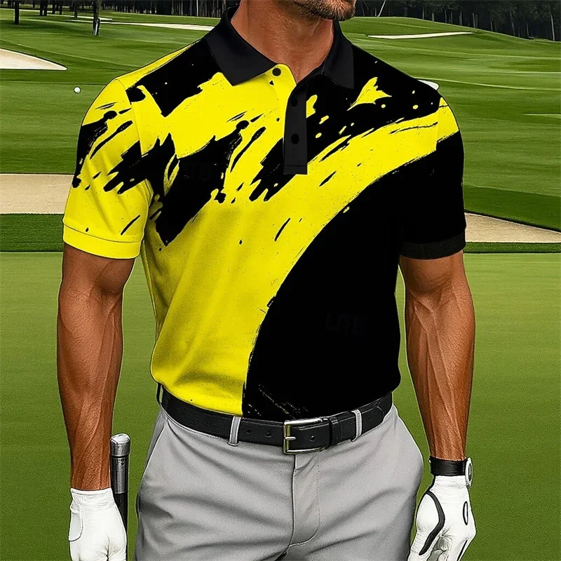 Men's Color Blocked Golf Polo Shirt, Short-Sleeved Lapel Casual Sports Outdoor Top